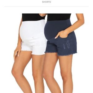2 pk Over Bump Frayed Maternity Denim Shorts